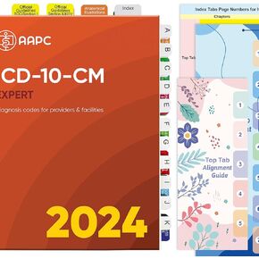 Index Tabs for ICD-10-CM 2024 AAPC Version, Complete Book Tabs Set with Blanks, Bookmarker, Laminated Color-Coded with Alignment Guide & Page Numbers (Book Not Included)