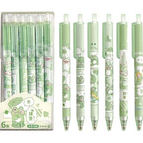 6 Pcs Gel Ink Pens Cartoon Retractable Pens Cute Animal Pen 0.5mm Ballpoint Pen Office School Supplies for Girls (Frog)