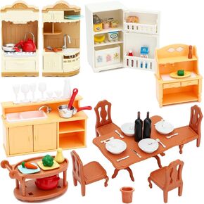 ONEST 84 Pieces Dollhouse Furniture Set Mini House Accessories with Bathroom Kitchen Dining Room Laundry Room Miniature 1:12 Furniture Accessories Model for Kids