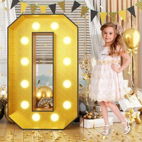 4FT Marquee 60 Numbers, Light Up Numbers 60 Mosaic Numbers Glitter Gold Black Light Up Letter Pre-Cut Foam Board Sign Marquee for 60th Birthday Party Decorations, Wedding, DIY Anniversaries
