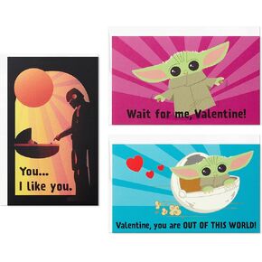 Hallmark Baby Yoda Mini Valentines Day Cards and Stickers for Kids School (18 Classroom Valentines with Envelopes), May the 4th