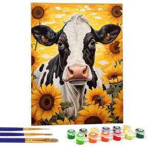 Bimkole Sunflower Cow Paint by Number for Adults, DIY Oil Painting Kit on Canvas with Paintbrushes and Acrylic Pigment, Perfect for Paint by Numbers for Adults Beginner, for Home Wall Decor 16x20inch