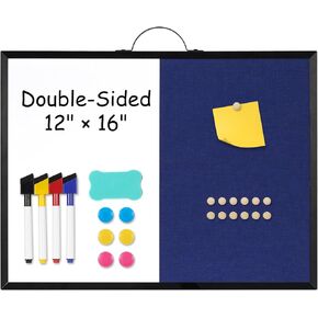 Felt White Board Cork Board Combo 16"x12", Dry Erase Cork Board Combo for Wall, Linen Pin Board for Home, Office, School White