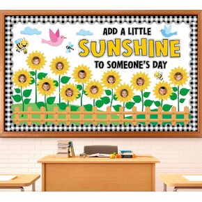 Spring Sunflower Bulletin Board Decorations Sunflower Paper Cutouts for Posting Photo Motivational Quotes Cutouts with Black Plaid Borders for School Classroom Chalkboard Wall Decor Supplies