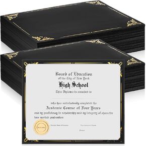 Geosar 200 Pack Certificate Holders Diploma Holders Office Certificate Covers Bulk Document Letter Size Diploma Covers for 8.5 x 11 Inch Paper(Black with Gold Foil Border)