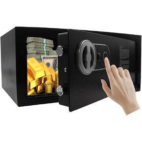 Yuanshikj Fingerprint And Key Security Safe Lock Box Steel Digital Deposit for Home Office Hotel Business Cash Jewelry Storage Cabinet (BLACK 0.6CF)