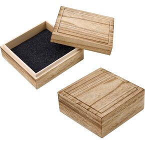 KUMGROT 2 PCS Wooden Storage Box Square Keepsake Box Crafts DIY Storage Jewelry Case Small Wooden Boxs with Sponges Storage Organizer for Photos Jewelry Ring Coins Cards Change, 5.51" x 2.36" x 2.13"
