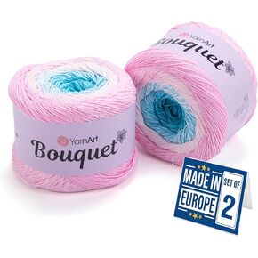2 Skein Yarn Art Flowers Moonlight Yarn 53% Cotton 43% Acrylic 4% Metallic Polyester, 250gr 1094yds Multicolor Cotton Yarn Rainbow Crochet Yarn Spring Summer Fine 1 Top 7 Most Used Colors (3253)