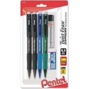 Pentel Twist-Erase Express Mechanical Pencil, (0.5mm), Assorted Barrel Colors (QE415LZBP4)