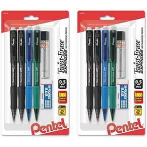 Pentel Twist-Erase Express Mechanical Pencil, (0.5mm), Assorted Barrel Colors (QE415LZBP4)