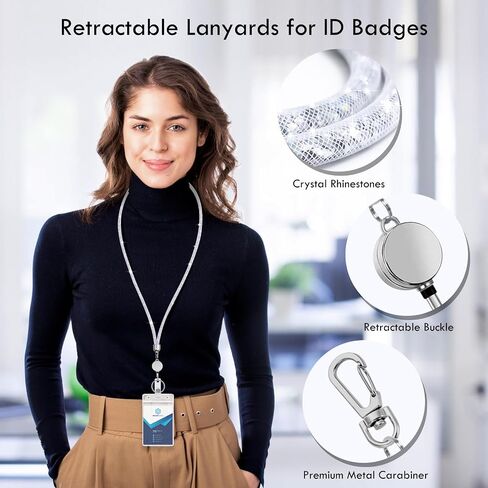 Lanyards for ID Badges 9 in 3 Set Bling Badge Lanyard with ID Badge Holder Retractable Crystal Teacher Lanyards Retractable Keychain Cruise Ship Lanyards for Women in Saudi Arabia