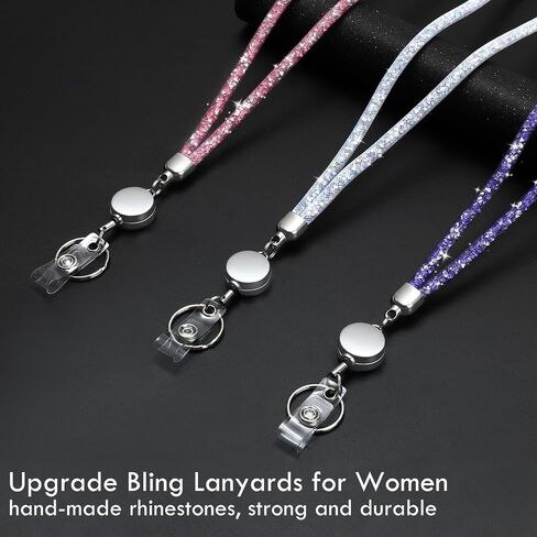 Lanyards for ID Badges 9 in 3 Set Bling Badge Lanyard with ID Badge Holder Retractable Crystal Teacher Lanyards Retractable Keychain Cruise Ship Lanyards for Women in Saudi Arabia