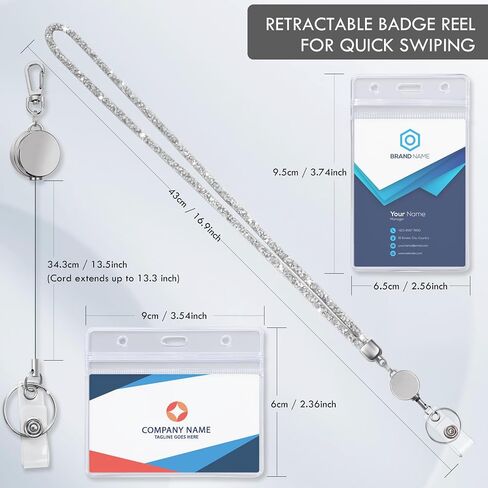 Lanyards for ID Badges 9 in 3 Set Bling Badge Lanyard with ID Badge Holder Retractable Crystal Teacher Lanyards Retractable Keychain Cruise Ship Lanyards for Women in Saudi Arabia