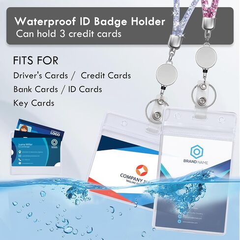 Lanyards for ID Badges 9 in 3 Set Bling Badge Lanyard with ID Badge Holder Retractable Crystal Teacher Lanyards Retractable Keychain Cruise Ship Lanyards for Women in Saudi Arabia