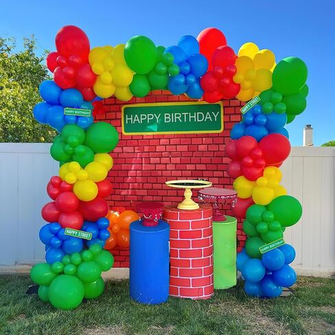 Sesame Friend Friends Decortations 150+ PCS Cartoon موضوع البالون الأساسي بلون إكليل أكياس أحمر اللون الأزرق الأزرق الصفراء الأخضر اللاتكس القوس للطفل لوازم عيد ميلاد الطفل in Kuwait