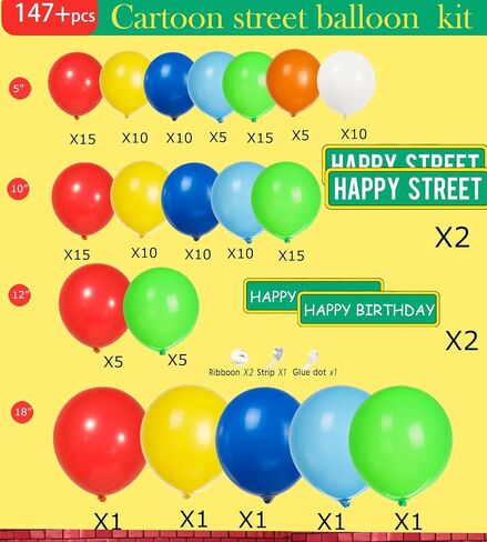 Sesame Friend Friends Decortations 150+ PCS Cartoon موضوع البالون الأساسي بلون إكليل أكياس أحمر اللون الأزرق الأزرق الصفراء الأخضر اللاتكس القوس للطفل لوازم عيد ميلاد الطفل in Kuwait