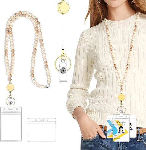 Wooden Beaded Lanyard - Retractable Lanyards for ID Badges and Keys in Saudi Arabia