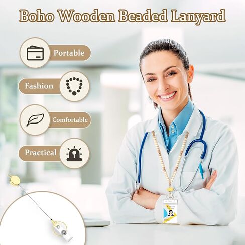 Wooden Beaded Lanyard - Retractable Lanyards for ID Badges and Keys in Saudi Arabia