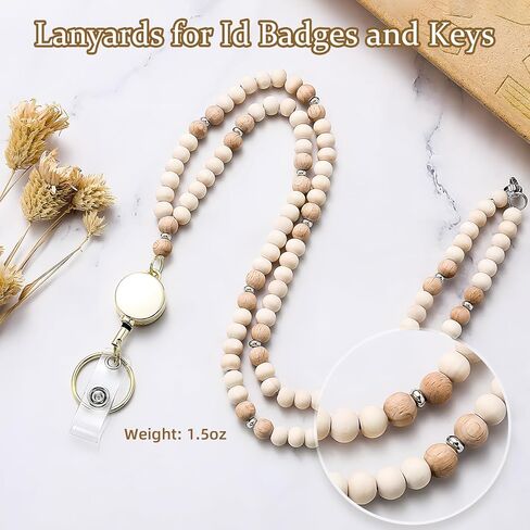 Wooden Beaded Lanyard - Retractable Lanyards for ID Badges and Keys in Saudi Arabia