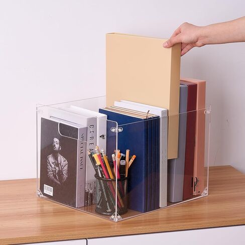 DF Acrylic File حامل مع مقابض - منظم ملفات أكريليك - مربع ملف واضح لحجم الحروف/حامل مجلد A4 - منظم ملفات سطح المكتب (بدون قسم) in Saudi Arabia