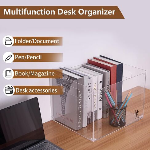 DF Acrylic File حامل مع مقابض - منظم ملفات أكريليك - مربع ملف واضح لحجم الحروف/حامل مجلد A4 - منظم ملفات سطح المكتب (بدون قسم) in Saudi Arabia