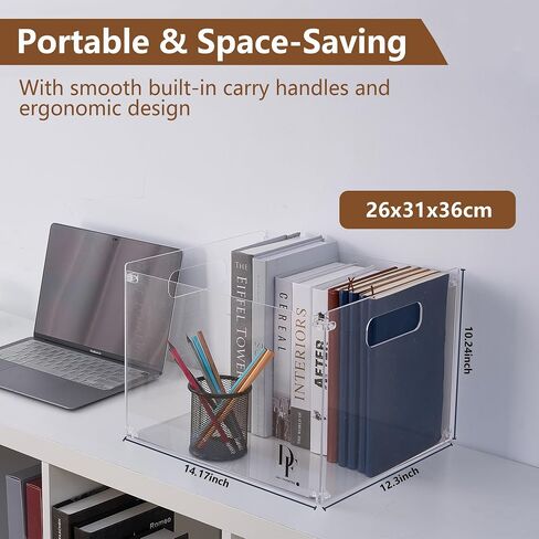 DF Acrylic File حامل مع مقابض - منظم ملفات أكريليك - مربع ملف واضح لحجم الحروف/حامل مجلد A4 - منظم ملفات سطح المكتب (بدون قسم) in Saudi Arabia