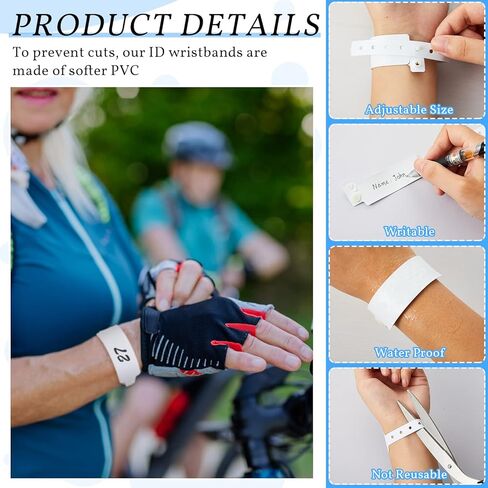 Henoyso 300 Pcs Hospital Wristbands White Plastic Wristbands for Events Medical Patient Bracelet Vinyl Bracelet Waterproof ID for Events Party Hospital in Kuwait