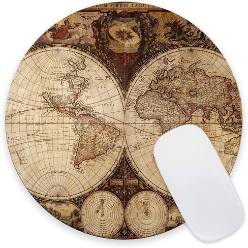 Mouse Pad, Premium-Textured Small Round Mousepad 7.9 x 7.9 x 0.12 Inch, Anti-Slip Rubber Mouse Mat, Pretty Cute Mouse Pad for Office Home Gaming Laptop Men Women, Vintage World Map in Saudi Arabia