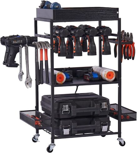Tool Organizer Cart, Garage Floor Rolling Storage Cart on Wheels for Mechanic, Mobile 6 Drill, Tool Box Utility Cart in Saudi Arabia