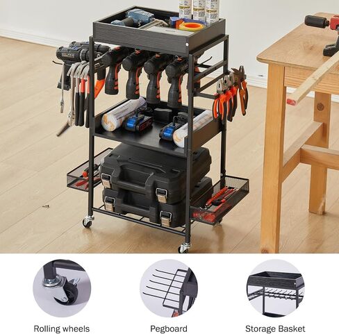 Tool Organizer Cart, Garage Floor Rolling Storage Cart on Wheels for Mechanic, Mobile 6 Drill, Tool Box Utility Cart in Saudi Arabia