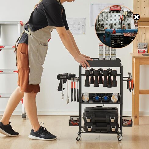 Tool Organizer Cart, Garage Floor Rolling Storage Cart on Wheels for Mechanic, Mobile 6 Drill, Tool Box Utility Cart in Saudi Arabia