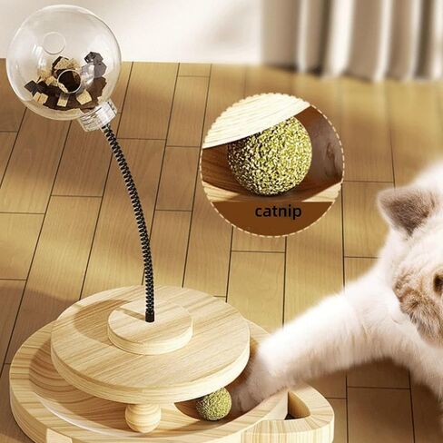 لعبة Cat Treat Treat Treat Dispenser ، مع Catnip ، Roller Track Track Cats Toys Indoor Indoor Kinting ، Cat Food Toy Solid Wood Reling (لأغذية القط الأصغر) in Kuwait