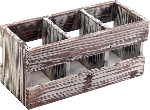 MyGift 3-Compartment Torched Solid Wood Desktop Office Supplies Caddy Pen Pencil Cup Holder Desk Organizer, Makeup Brush Art and Paint Brush Holder in Saudi Arabia