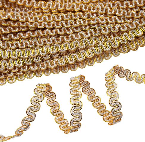 Rick Rack Trim Braid Lace Trim Embellishment Metallic Edge 20 Yards Braid Lace Trim Wave Braid Lace Ribbon for DIY Crafts Sewing (Light Golden) in Kuwait
