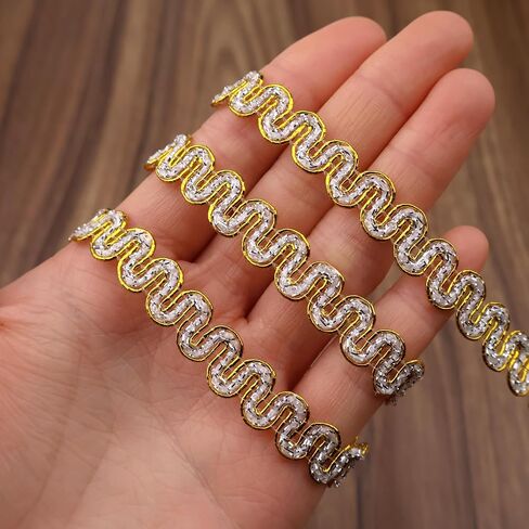 Rick Rack Trim Braid Lace Trim Embellishment Metallic Edge 20 Yards Braid Lace Trim Wave Braid Lace Ribbon for DIY Crafts Sewing (Light Golden) in Kuwait