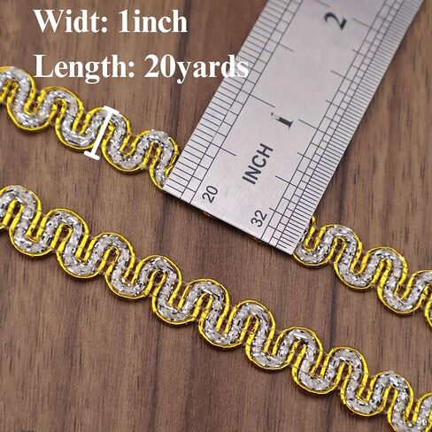 Rick Rack Trim Braid Lace Trim Embellishment Metallic Edge 20 Yards Braid Lace Trim Wave Braid Lace Ribbon for DIY Crafts Sewing (Light Golden) in Kuwait