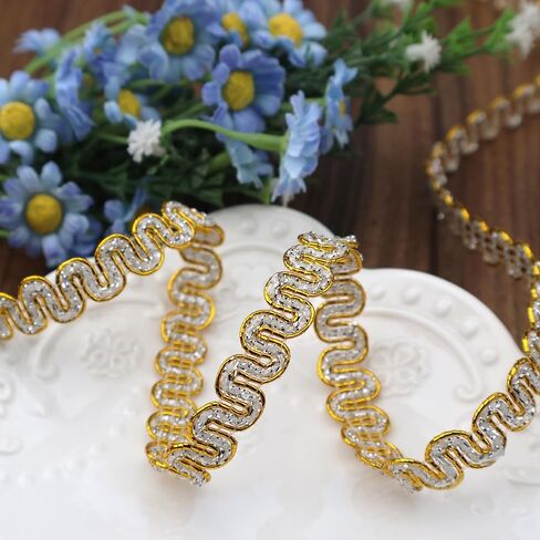 Rick Rack Trim Braid Lace Trim Embellishment Metallic Edge 20 Yards Braid Lace Trim Wave Braid Lace Ribbon for DIY Crafts Sewing (Light Golden) in Kuwait
