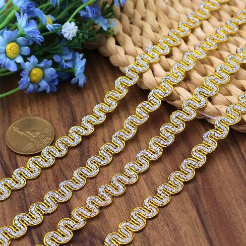 Rick Rack Trim Braid Lace Trim Embellishment Metallic Edge 20 Yards Braid Lace Trim Wave Braid Lace Ribbon for DIY Crafts Sewing (Light Golden) in Kuwait