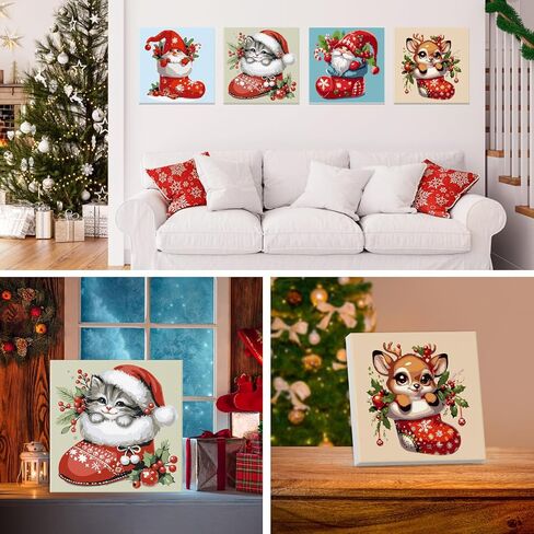 رسم كاريكاتوري لعيد الميلاد بواسطة مجموعات الأرقام للأطفال المبتدئين البالغين ، 4 Pack Diy Kids Paint by Number Budge مع صور ملونة مؤطرة على الرقم على القماش الأكريليك. in Saudi Arabia