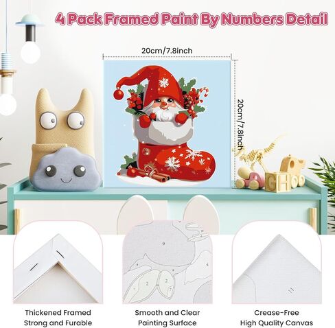 رسم كاريكاتوري لعيد الميلاد بواسطة مجموعات الأرقام للأطفال المبتدئين البالغين ، 4 Pack Diy Kids Paint by Number Budge مع صور ملونة مؤطرة على الرقم على القماش الأكريليك. in Saudi Arabia