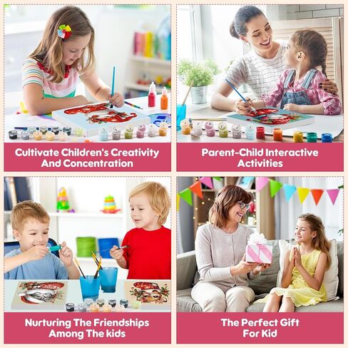 رسم كاريكاتوري لعيد الميلاد بواسطة مجموعات الأرقام للأطفال المبتدئين البالغين ، 4 Pack Diy Kids Paint by Number Budge مع صور ملونة مؤطرة على الرقم على القماش الأكريليك. in Saudi Arabia