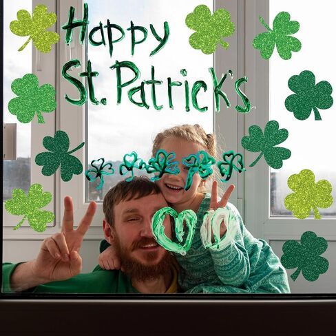 Seajan 200 Pcs St. Patrick's Day Cutouts Decoration Shamrock Glitter Paper Cutouts with 400 Pcs Glue Points 4 Color Lucky Bulletin Board Decoration for Classroom Home Door Wall St. Patrick's Day Party in Saudi Arabia