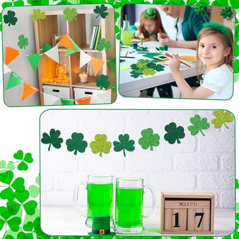Seajan 200 Pcs St. Patrick's Day Cutouts Decoration Shamrock Glitter Paper Cutouts with 400 Pcs Glue Points 4 Color Lucky Bulletin Board Decoration for Classroom Home Door Wall St. Patrick's Day Party in Saudi Arabia