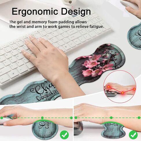 Ergonomics Keyboard Mouse Pad Set, Memory Foam Keyboard Wrist Rest Support,XXL Extended Big Wireless Gaming Mouse Mat 31.5x11.8 in Desk Pad, Philippians 4:13 & Red Flowers Large Mouse Pad in Kuwait
