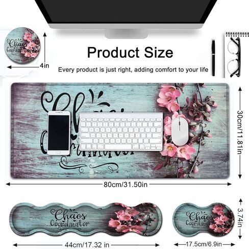 Ergonomics Keyboard Mouse Pad Set, Memory Foam Keyboard Wrist Rest Support,XXL Extended Big Wireless Gaming Mouse Mat 31.5x11.8 in Desk Pad, Philippians 4:13 & Red Flowers Large Mouse Pad in Kuwait