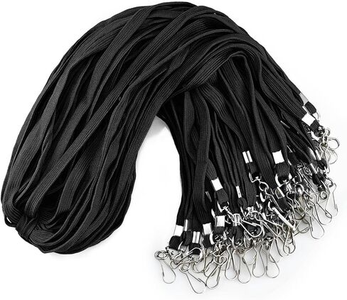 100Pcs Flat lanyards for ID Badge Durable Neck Lanyards with Swivel Hook, Comfortable Neck Straps lanyards with Badge Clip, Black in Kuwait