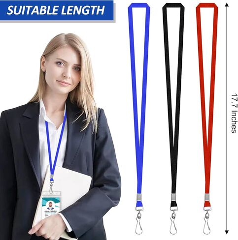 100Pcs Flat lanyards for ID Badge Durable Neck Lanyards with Swivel Hook, Comfortable Neck Straps lanyards with Badge Clip, Black in Kuwait