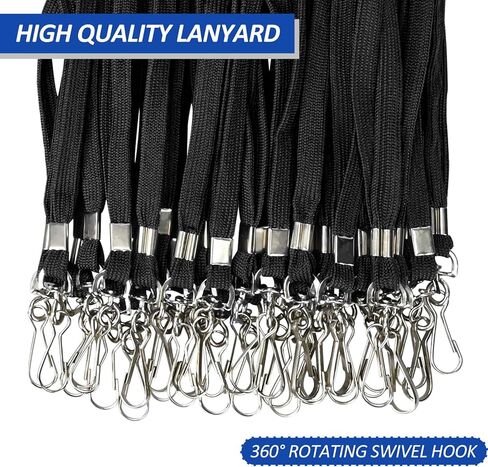 100Pcs Flat lanyards for ID Badge Durable Neck Lanyards with Swivel Hook, Comfortable Neck Straps lanyards with Badge Clip, Black in Kuwait