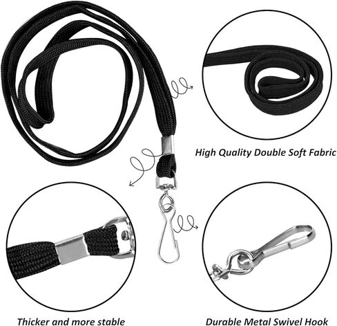 100Pcs Flat lanyards for ID Badge Durable Neck Lanyards with Swivel Hook, Comfortable Neck Straps lanyards with Badge Clip, Black in Kuwait