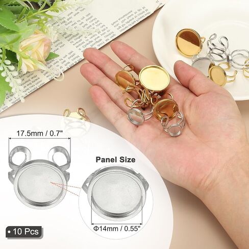 PATIKIL Stainless Ring Blank, 12mm 10 Pcs Adjustable Finger Ring Blank Base Bezel Trays Flat Pad Tray for Jewelry Making Finding DIY Carvings, Gold in Saudi Arabia